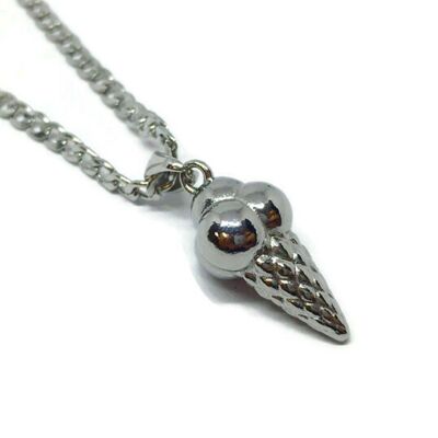 Ice Cream Cone Steel Necklace - silver