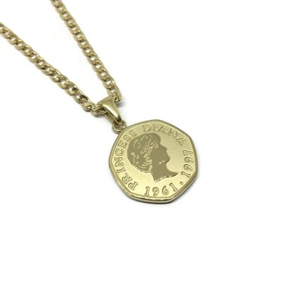Princess Diana 50 Pence Necklace - gold