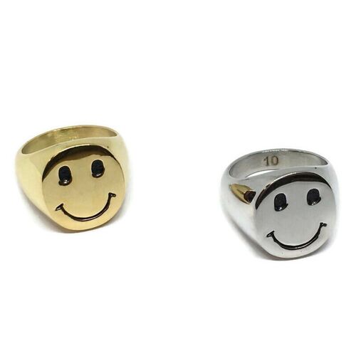 Smiley Face Emoji Steel Ring - gold