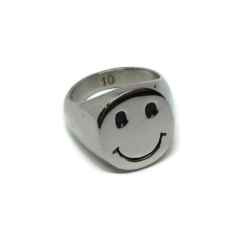 Smiley Face Emoji Steel Ring - silver