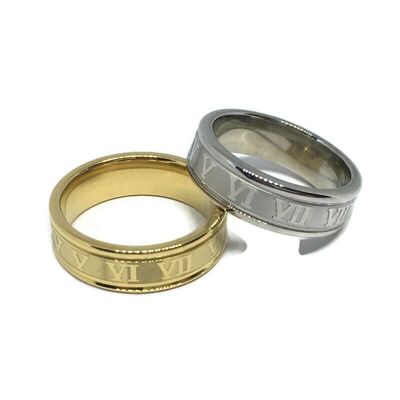 Roman Numerals Steel Band Ring - gold
