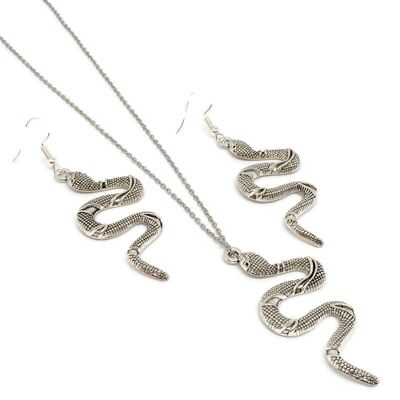 Snake Necklace & Earrings Set - Silver - Necklace