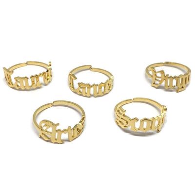 Old English Zodiac Adjustable Ring - gold