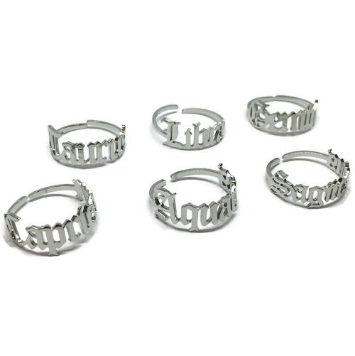 Old English Zodiac Adjustable Ring - silver