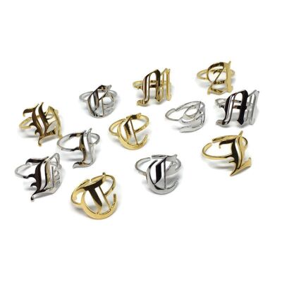 Old English Adjustable Initial Ring - silver