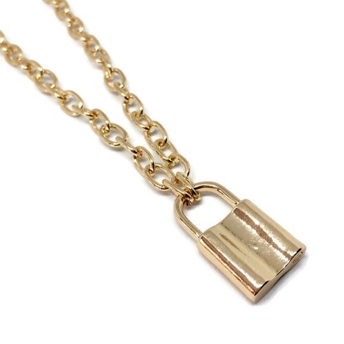 Padlock Chunky Steel Necklace - Gold