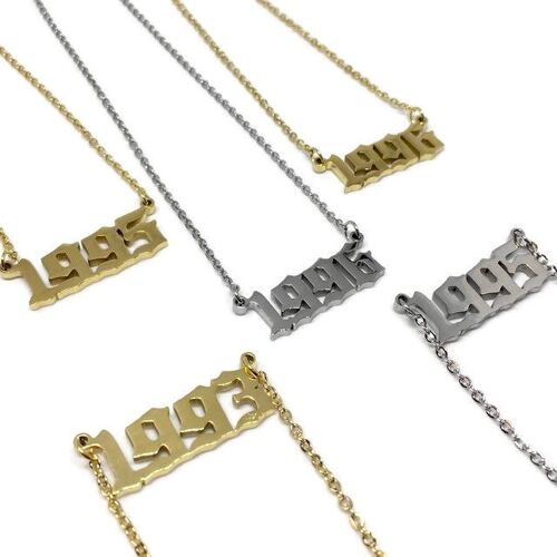 Old English Birth Year Necklace - gold
