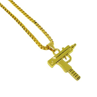 Semi-Automatic Uzi Gun Necklace - Gold