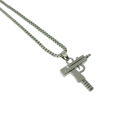 Semi-Automatic Uzi Gun Necklace - Silver
