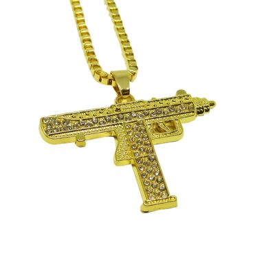 Iced Out Uzi Gun Necklace - Gold