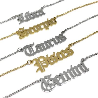 Old English Zodiac Sign Necklace - silver