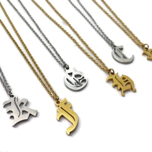 Old English Initial Letter Necklace - gold