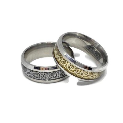 Norse Dragon Pattern Stainless Steel Ring - gold/silver