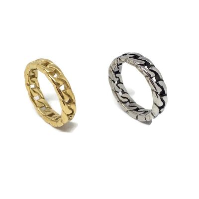 Curb Chain Solid Steel Ring - silver