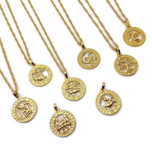 Zodiac Symbol Coin Necklace - gold
