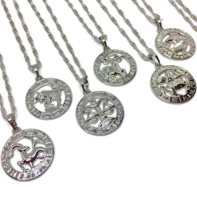 Zodiac Symbol Coin Necklace - silver