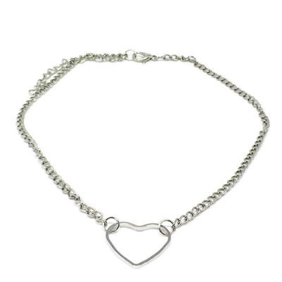 Love Heart Link Choker - Silver