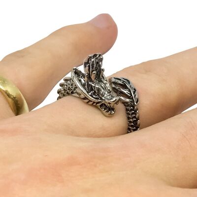 Asian-Inspired Silver Dragon Band Ring