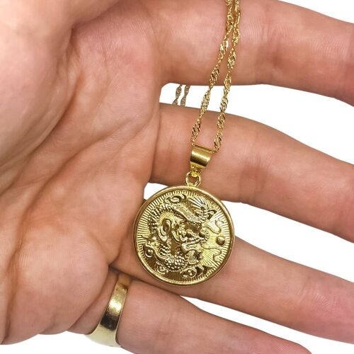 Asian Inspired Gold Dragon Necklace