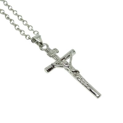 Jesus On The Cross Crucifix Necklace - Silver