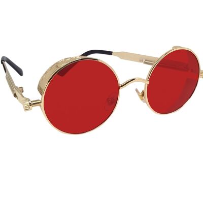 Circle Lens Framed Red & Gold Sunglasses