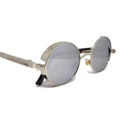 Circle Lens Framed Silver Reflective Sunglasses