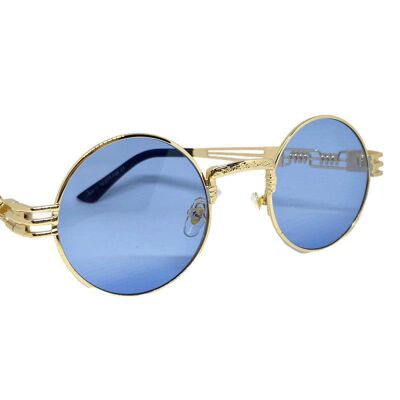 Circle Lens Blue & Gold Sunglasses