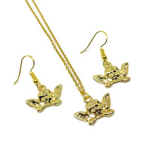 Cherub Necklace & Earrings Set - Gold - Necklace