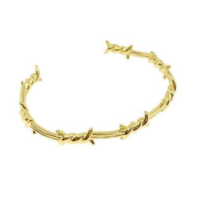 Barbed Wire Open Bangle Bracelet - Gold