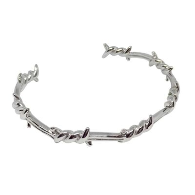 Barbed Wire Open Bangle Bracelet - Silver