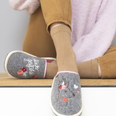Feelings of happiness mouse gray felt slippers