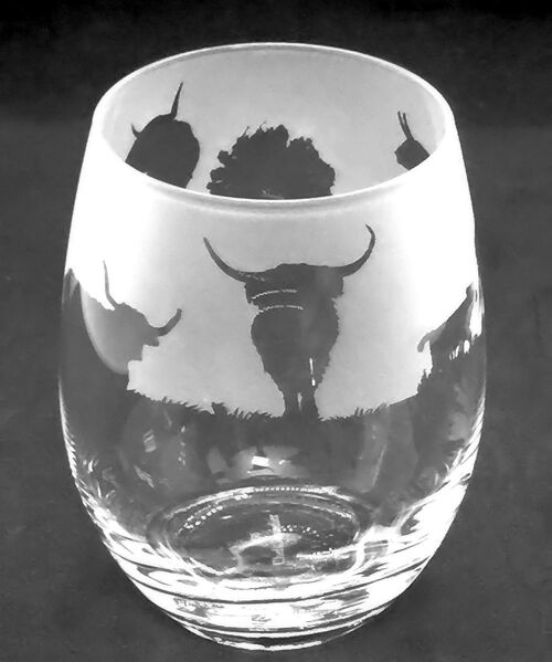 Highland Cattle Frieze Stemless Wine/Water Glass