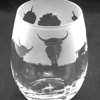 Highland Cattle Frieze Stemless Wine/Water Glass