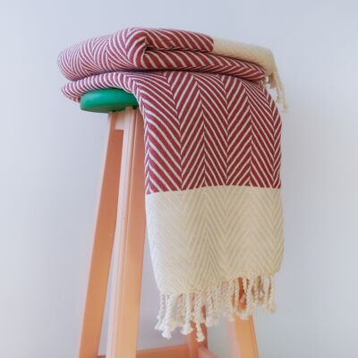 Chevron pattern natural cotton throw blanket- Old Rose