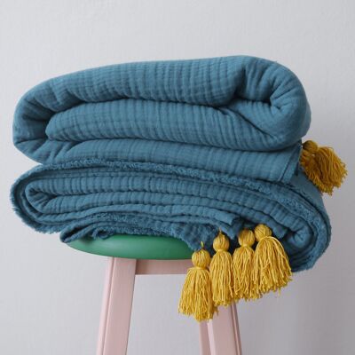 Coperta in mussola di cotone a 4 strati con nappe - Dark Tale