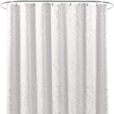 Cortina de ducha blanca con adornos plateados 180x200