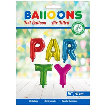 Ballon aluminium mot 16" 'PARTY' ass. Couleurs 2