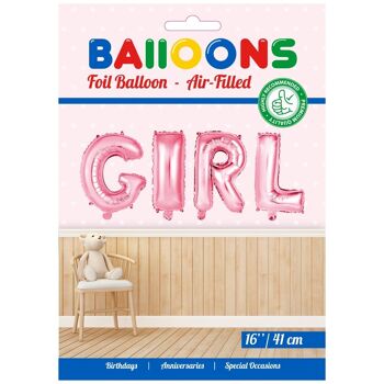 Ballon aluminium mot 16" 'GIRL' rose 2