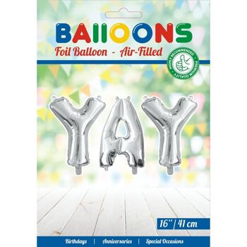 Ballon aluminium mot 16" 'YAY' argent 2