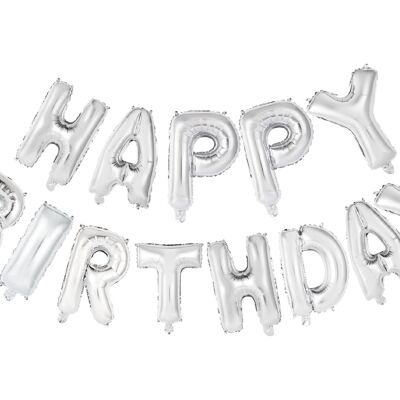 Ballon aluminium mot 16" 'joyeux anniversaire' argent