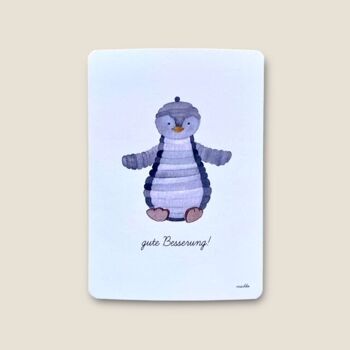 Carte postale pingouin "guéris-toi bientôt"