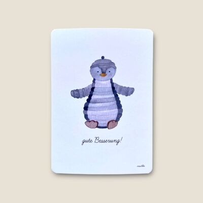 Postcard penguin "get well soon"