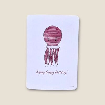 Postkarte Qualle "happy happy birthday"