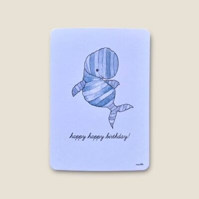 Postal ballena "feliz feliz cumpleaños"