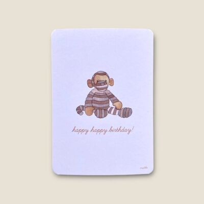 Postcard monkey "happy happy birthday"