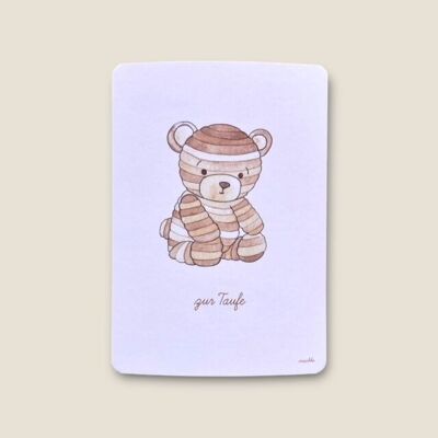 Carte postale ours en peluche "pour le baptême"