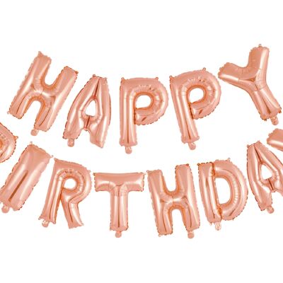 Ballon aluminium mot 16" 'joyeux anniversaire' or rose