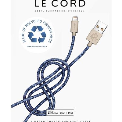 Cable Lightning para iPhone Bleu · 2 metros · Fabricado con redes de pesca recicladas - Con embalaje