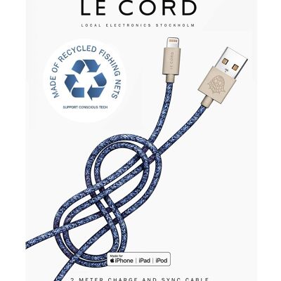 Bleu iPhone Lightning cable · 2 meter · Made of recycled fishing nets - With packaging