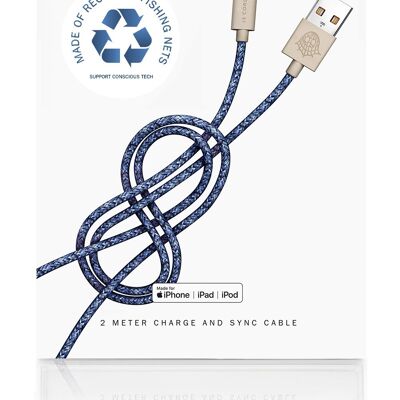 Bleu iPhone Lightning cable · 2 meter · Made of recycled fishing nets - With packaging